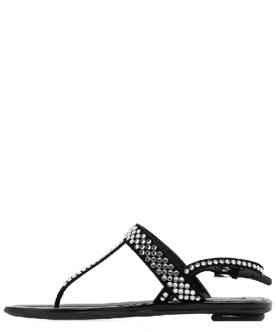 Shop Prada Embellished Thong Sandals In Black