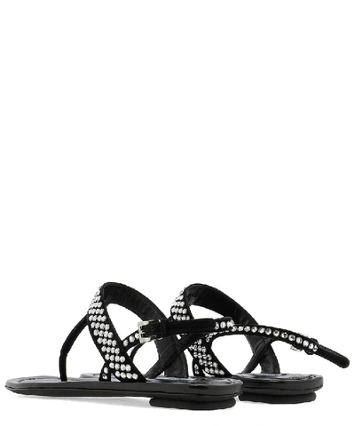 Shop Prada Embellished Thong Sandals In Black