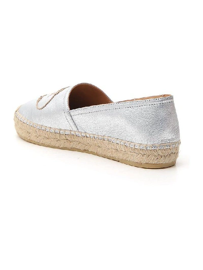 Shop Prada Logo Motif Espadrilles In Silver