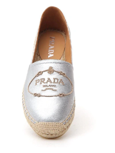 Shop Prada Logo Motif Espadrilles In Silver