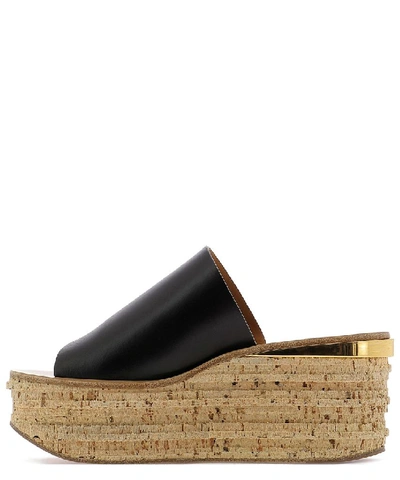 Chloé Camille Leather Wedge Sandals In Black | ModeSens