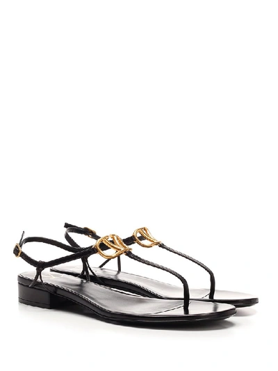 Shop Valentino Vlogo Thong Sandals In Black