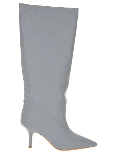 Shop Yeezy Reflective Knee High Boots In Silver