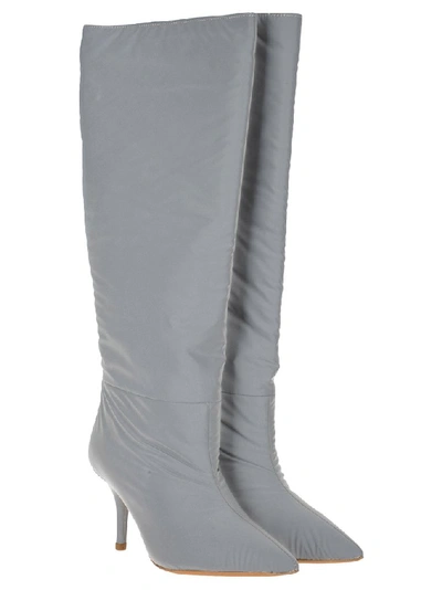 Shop Yeezy Reflective Knee High Boots In Silver