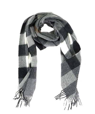Shop Burberry Checked Fringe Detail Scarf In Grey