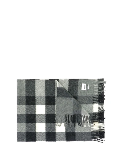 Shop Burberry Checked Fringe Detail Scarf In Grey