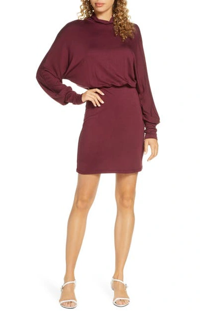 Shop Fraiche By J Turtleneck Long Sleeve Blouson Knit Dress In Wine