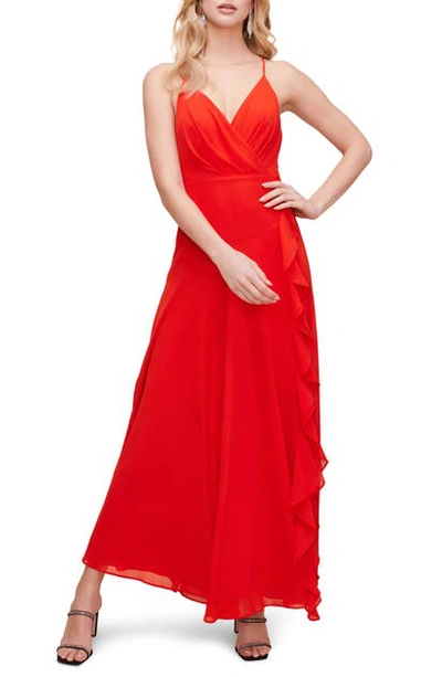 Shop Astr Floral Ruffle Detail Maxi Dress In Hot Red