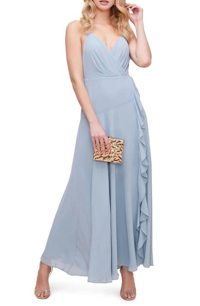 Shop Astr Floral Ruffle Detail Maxi Dress In Soft Blue
