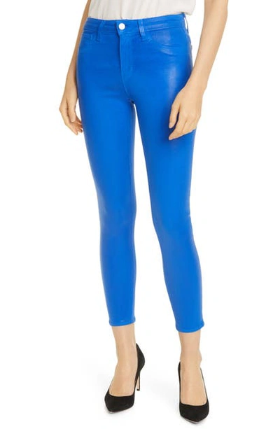 Shop L Agence Margot Coated Crop Skinny Jeans In Riviera Blue Coated