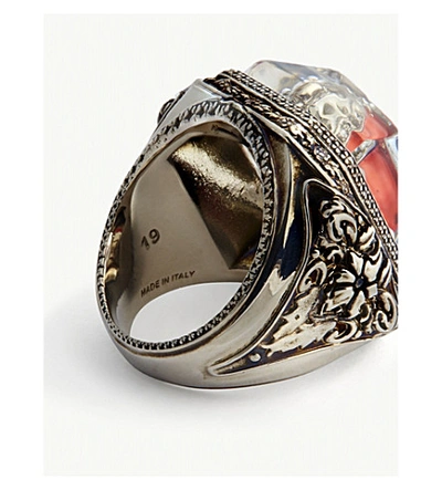 Shop Alexander Mcqueen Beetle Resin Ring In Silver Red Transparent