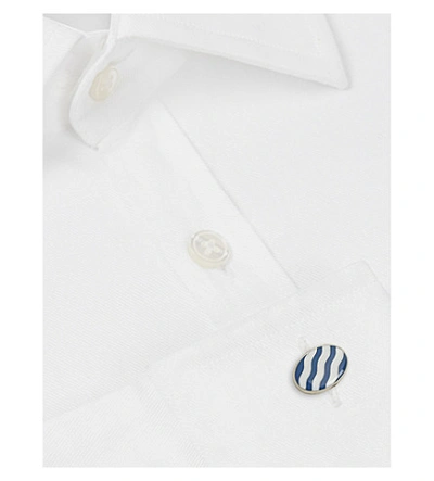 Shop Tyler & Tyler Wave Stripe Enamel Cufflinks In Navy/white