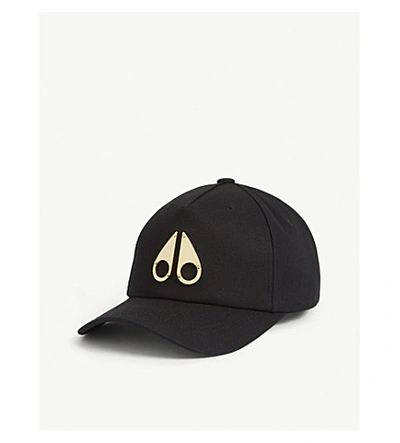 Shop Moose Knuckles Metal Logo Cotton Baseball Cap In Black Gold