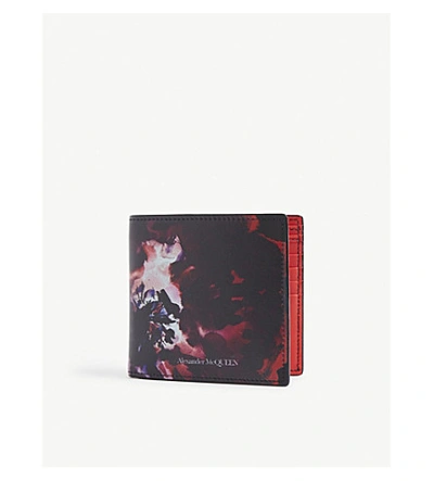 Shop Alexander Mcqueen Floral-printed Leather Billfold Wallet In Black Red