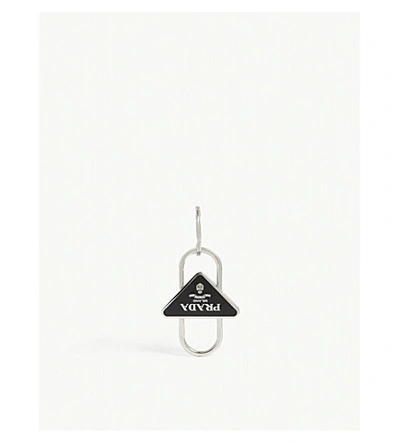 Shop Prada Logo-print Metal Triangle Key Ring In Silver Black