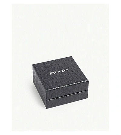 Shop Prada Logo-print Metal Triangle Key Ring In Silver Black