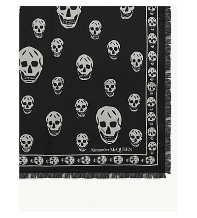 Shop Alexander Mcqueen Skull Print Silk Scarf In Black Ivory