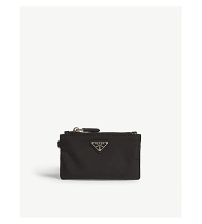 Shop Prada Nylon Pouch Keyring In Black