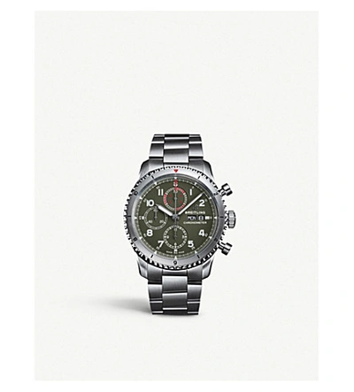 Shop Breitling A133161a1l1a1 Aviator 8 Chronograph 43 Curtiss Warhawk Stainless-steel Watch In Green