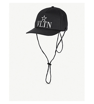 Shop Valentino Logo-embroidered Cotton Baseball Cap In Black White
