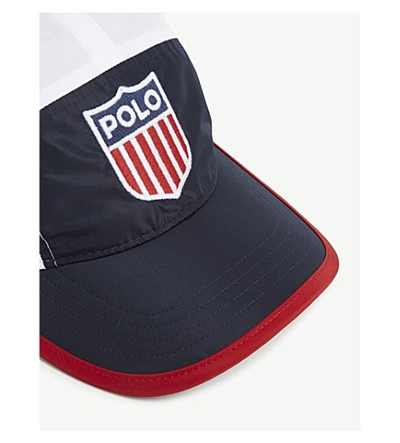 Shop Polo Ralph Lauren Flag Shield Nylon Baseball Cap In Navy And Red