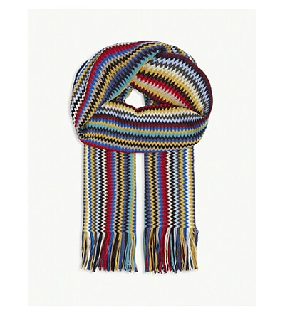Shop Missoni Zig-zag Stripe Knitted Scarf In Multi