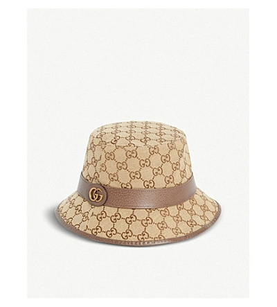 Shop Gucci Monogrammed Canvas Bucket Hat In Beige