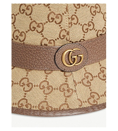 Shop Gucci Monogrammed Canvas Bucket Hat In Beige