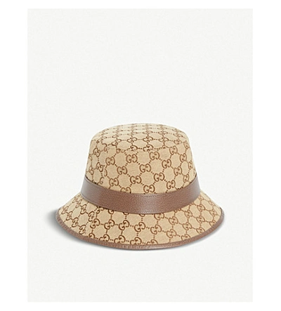 Shop Gucci Monogrammed Canvas Bucket Hat In Beige