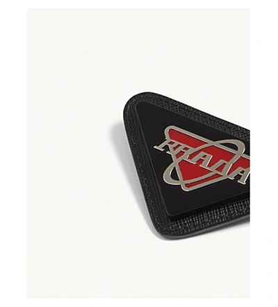 Shop Prada Saffiano Leather And Enamel Retro Brooch In Black Red