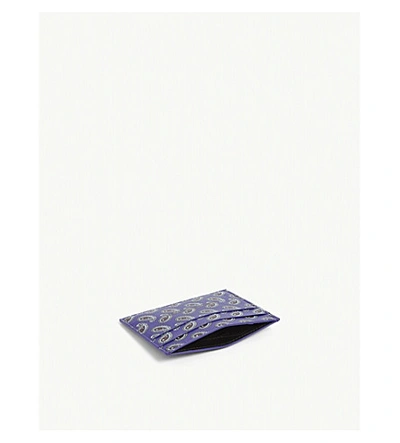 Shop Balenciaga Paisley-printed Leather Card Holder In Navy
