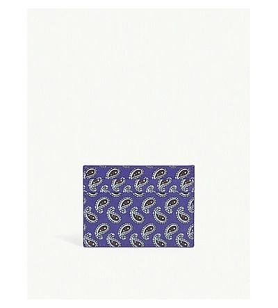 Shop Balenciaga Paisley-printed Leather Card Holder In Navy