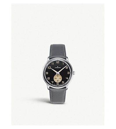Shop Junghans 27/3607.00 Max Bill Handaufzug Stainless-steel And Leather Watch In Black