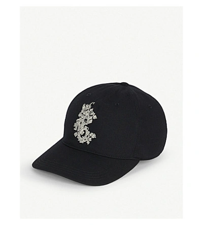 Shop Alexander Mcqueen Monogram-embroidered Cotton Cap In Black Ivory