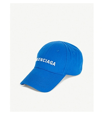 Shop Balenciaga Logo-embroidered Cotton Baseball Cap In Sapphire+white