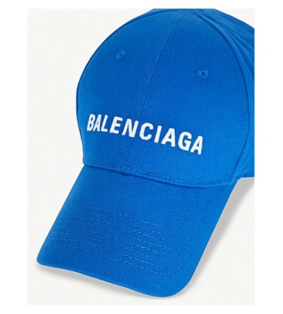 Shop Balenciaga Logo-embroidered Cotton Baseball Cap In Sapphire+white