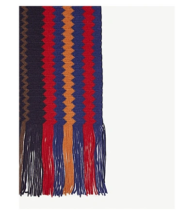 Shop Missoni Zig-zag Stripe Knitted Scarf In Dark Orange Stripe