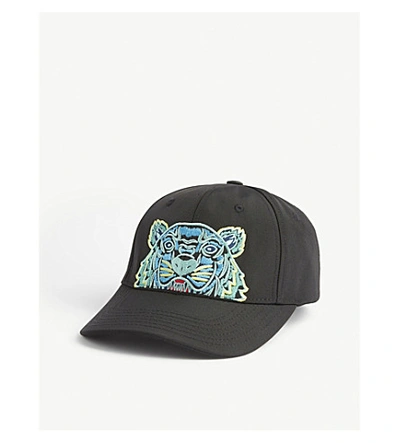Shop Kenzo Embroidered Tiger Cap In Black