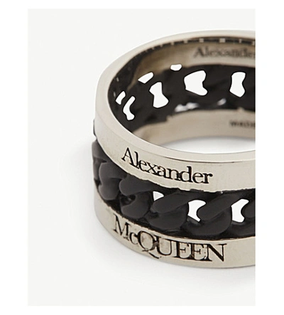 Shop Alexander Mcqueen Chain Link Metal Ring In Silver Black