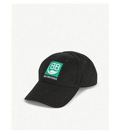 Shop Balenciaga Logo-patch Cotton Baseball Cap In Black