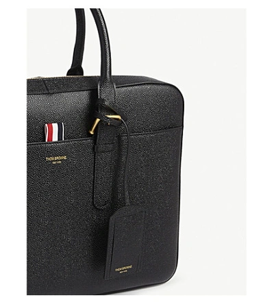 Shop Thom Browne Striped Tab Leather Laptop Bag In Black