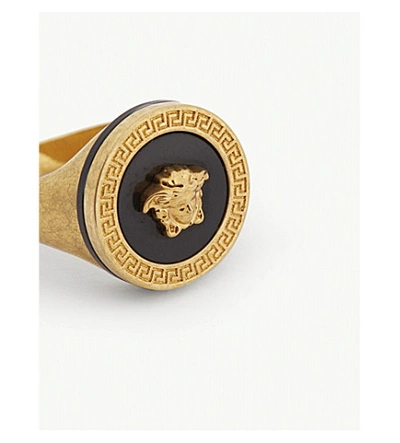 Shop Versace Medusa Round Gold-toned Ring In Black Gold