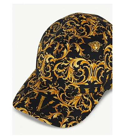 Shop Versace Baroque-print Cotton-blend Cap In Black Gold