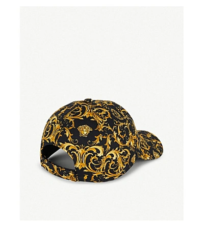 Shop Versace Baroque-print Cotton-blend Cap In Black Gold