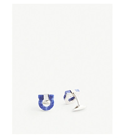 Shop Ferragamo Semiprecious Stone Gancini Logo Cufflinks In Blue