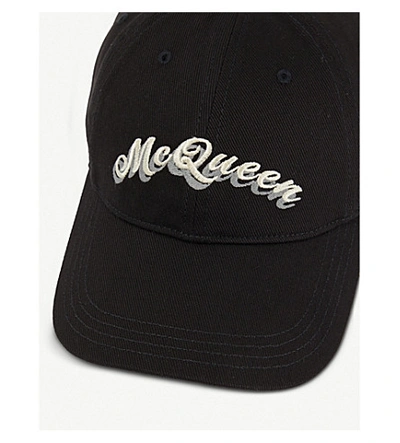 Shop Alexander Mcqueen Logo-embroidered Cotton Cap In Black Ivory