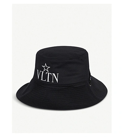 Shop Valentino Logo-embroidered Cotton Bucket Hat In Black White