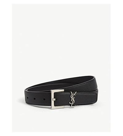 Shop Saint Laurent Logo-buckle Leather Belt In Black