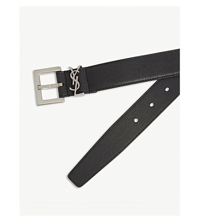 Shop Saint Laurent Logo-buckle Leather Belt In Black