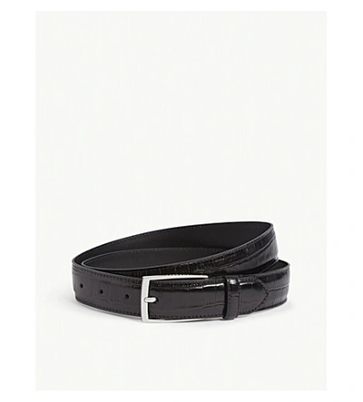 Shop Sandro Croc-embossed Leather Belt In Black